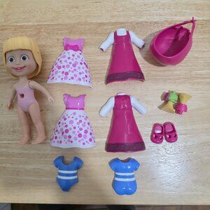 Masha and the Bear Snap ‘N Fashion. 6”Masha Dress-up Doll. 3 Outfits With Shoes